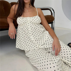 Striped Spaghetti Strap Peplum Top And Wide Leg Pants Loungewear Set