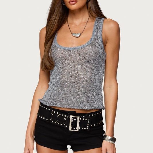Sequin Sheer Knit Tank Top