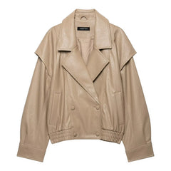 Faux Leather Double Breasted Bomber Jacket
