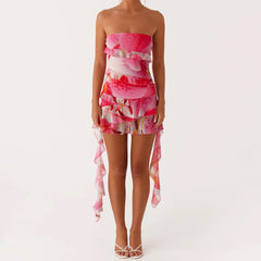 Ruffles Printed Tube Mini Dress