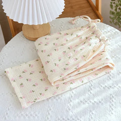 Printed Crepe Cotton Straight Drawstring Trousers
