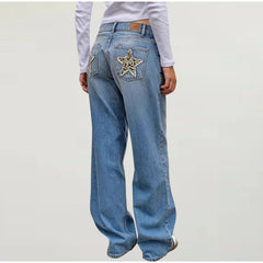 Leopard Print Star Straight-Leg Jeans