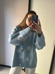 Flower Printed Knitted Cardigan