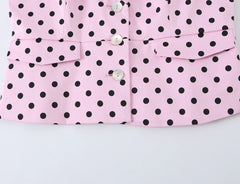 Pink Polka Dot Short Puff Sleeve Cropped Jacket And Capri Pants Set