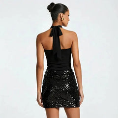 Sequin Patchwork Halter Tank Mini Bodycon Dress