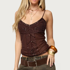 Sequin Beaded Mesh Cami Top