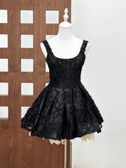 Flower Embroidery Jacquard Puffy A-line Mini Dress