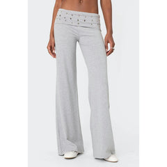 Studded Folded Low-Waist Boot Cut Pants