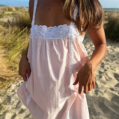 Babydoll Lace Trim Strap Mini Dress