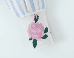 Blue Striped Button Knit Cardigan