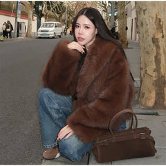 Brown Faux Fur Cropped Coat