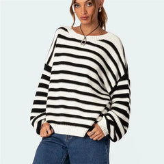 Striped Knit Crew Neck Pullover