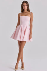 Spaghetti Strap Pleated Hem Mini A-line Dress