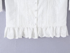 White Puff Sleeve Button-Down Ruffled Corset Blouse
