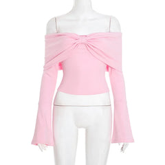 Bow One Shoulder Long-Sleeved Top