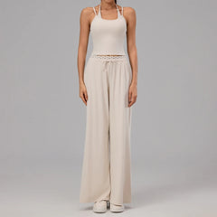 Polka Dot Layered Tank Top And High Waist Wide Leg Pants Set