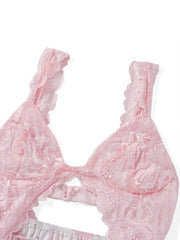 Floral Print Lace Patchwork Cutout V-Neck Midi Dress