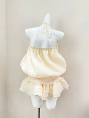 Halter Backless Top And Low Waist Ruffle Skirts Set