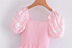 Pink Short Sleeve Elastic Mini Dress