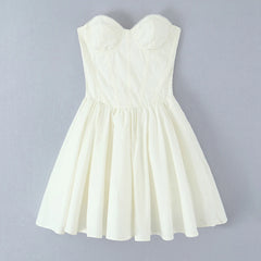 White Solid Flare Bustier Mini Dress - A-Line Fit