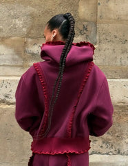 Lace Ruffle Trim Hoodie And Sweatpants Set