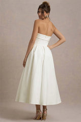 Strapless Solid Midi Dress