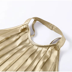 Gold Halter Open Back Crop Top And Maxi Skirt Set