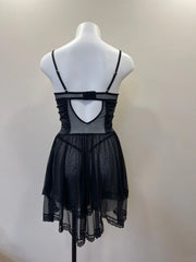 Mesh Tiered Dotted Lace Trim Mesh Night Dress