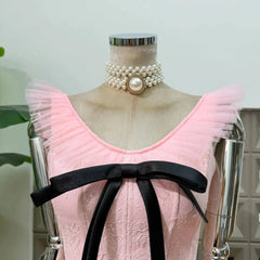 Bow Tie Mini Ponpon Fishbone Dress