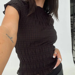 Smocked Short Sleeve Top - V-Neck Casual Tee