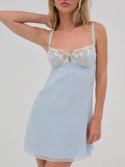 Blue Plaid Lace Up Babydoll Mini Dress