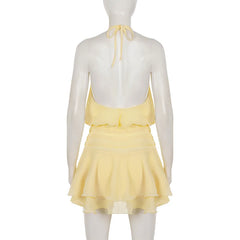 Yellow Backless Ruffle Mini Dress
