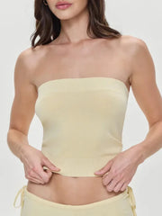 Ribbed Tube Top And High Waist Pants Set