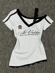 Grey Lace Sport Off shoulder Top