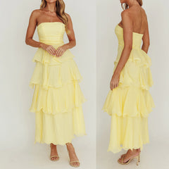 Ruffled Tube Tiered Cake Long Dress
