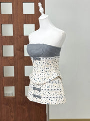 Printed Plaid Patchwork Corset Top And Mini Skirt Set