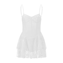Lace Floral Tiered Ruffle Hem Short Dress
