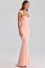 Pink Ruffle Sleeve Bodycon Sweetheart Neck Maxi Dress
