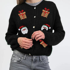 Christmas Santa Claus/Gift Embroidery Cardigan