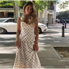 White Polka Dot Sling Top And Long Skirt Set