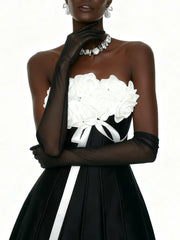 Rose Appliques Strapless Mini Dress