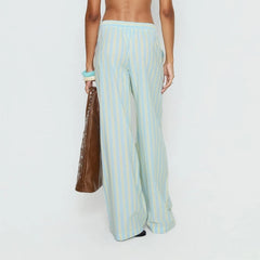 Blue Striped Elasticated Waist Wide Leg Pants