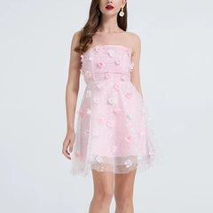 Sequins Strapless 3D Flowers Mini Dress
