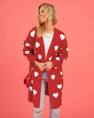 Hearts Print Long Cardigan