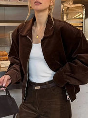 Brown Coudroy Zipper Jacket