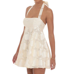 Sleeveless Halter Floral Pattern Mini Dress