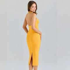 Yellow Bandage Midi Dress