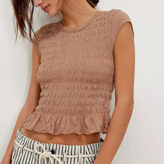 Smocked Ruffle Hem Short Sleeve Top