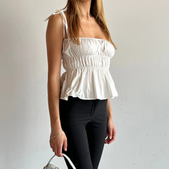 Peplum Ruched Tie Up Strap Crop Top