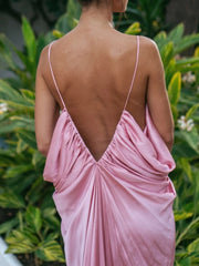 Pink Satin Drape Style Maxi Dress